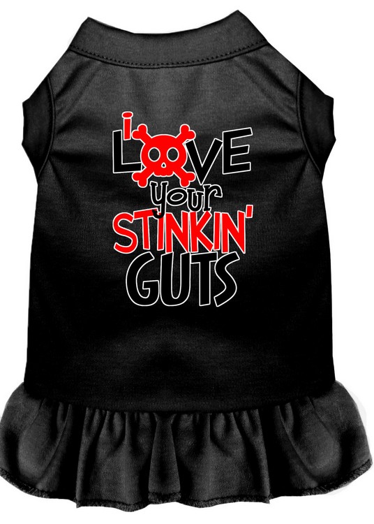 Love your Stinkin Guts Screen Print Dog Dress Black XS